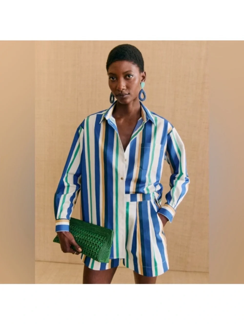 Sezane x Momoni Nicolo Shorts Max Shirt Matching Set Multico Stripe Sz 42 - Picture 2 of 12
